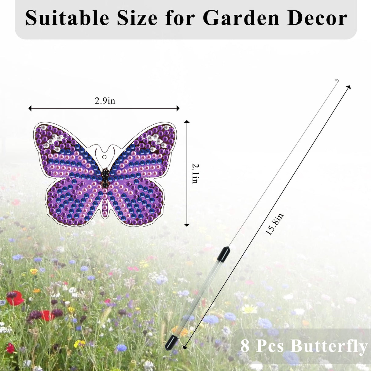 Vcekract 8 Pcs Butterfly Diamond Painting Swaying in The Wind, Diamond Art Kits for Adults, High Flexibility Iron Stakes Garden Decor, Diamond Painting Art Crafts for Beginners Vcekract