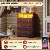 WLIVE LED Dresser for Bedroom, Tall Wood Dresser with 4 Drawers and Open Shelf, Chest of Drawers with Charging Station and LED Lights for Living Room, Hallway, Closet, Rustic Brown WLIVE