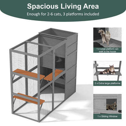 TIMHAKA Catio Outdoor Cat Enclosure, Large 4 Tiers Cat Catio Connect to Window, Cat Enclosures for Indoor Cats with Waterproof Roof, Cat Cage with Multi Jump Platforms and Resting House, 71 i - WoodArtSupply