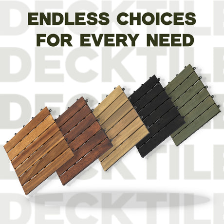 VICTORY RELAX Acacia Wood Decking Tiles 9PCS - Easy Snap Interlocking Deck Tiles for Patio Poolside Balcony Decor - All Weather Waterproof Flooring for Indoor & Outdoor (Round Joints) VICTORY RELAX