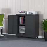 JINKUR Metal Storage Cabinet with 2 Doors and Adjustable Shelf, Steel Accent Sideboard Buffet Cabinet for Home, Office, Garage, Entryway, Living Room, Kitchen Pantry and Dining Room (Black) JINKUR