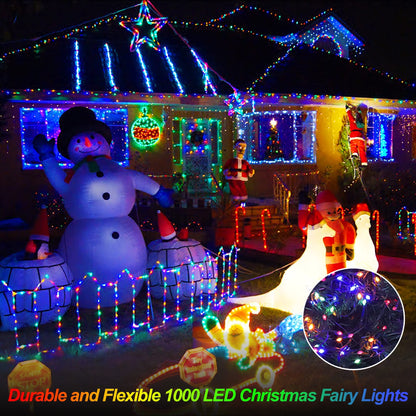 Eueasy Christmas Lights Outdoor, 1000 LED 344FT Fairy String Lights Plug in Waterproof with Remote, 8 Modes with Timer for Indoor Decorations Bedroom Xmas Tree Holiday House Party Decor