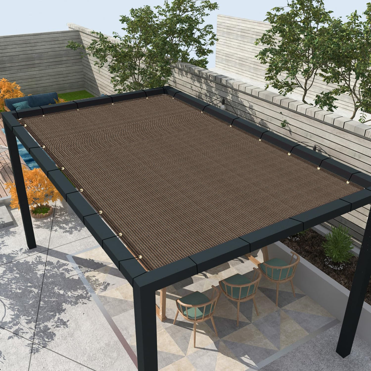 Awnpro 14' x 18' Sun Shade Sail Straight Edge Sun Shade Canopy with Grommets Sunlight Block Shade Cover for Outdoor Pergola Patio Backyard Garden (Brown) AwnPro