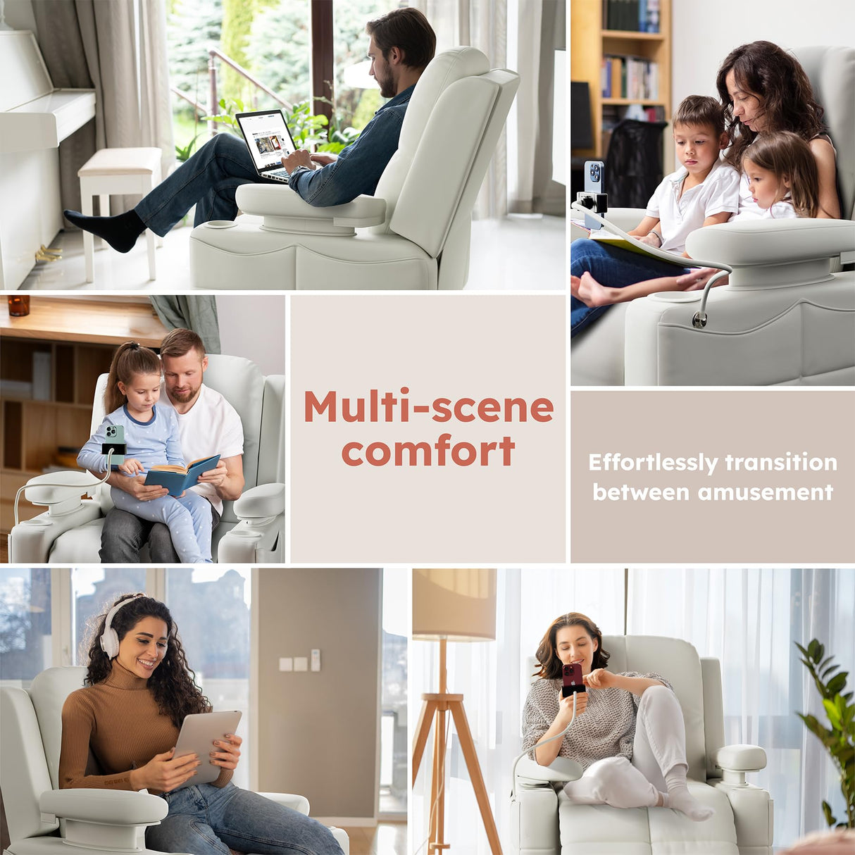 Triple Motor Power Swivel Rocker Recliner Chair with Adjustable Armrests for Adults Elderly, FSC Certified Faux Leather Rocking Chair Nursery for Breastfeeding(White) MAMAZING