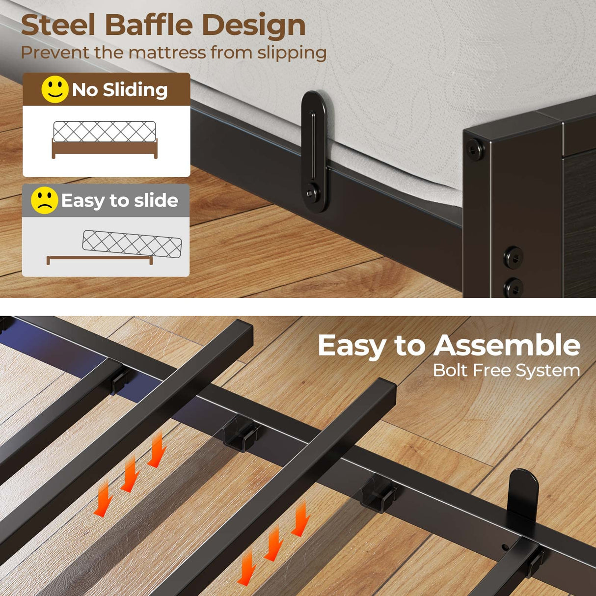 Rolanstar Bed Frame Full Size with Charging Station and LED Lights, Upholstered Headboard with Storage Shelves, Heavy Duty Metal Slats, No Box Spring Need, Noise Free, Easy Assembly, Dark Grey Rolanstar