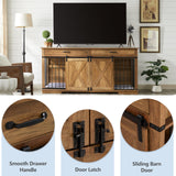 72.5" Double Dog Crate Furniture for 2 Medium Dogs, Heavy Duty Wood Dual Dog Kennel TV Stand with Sliding Doors and Storage Drawers, Rustic Oak KACVON