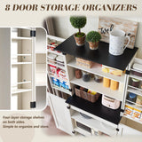 VanAcc 72" Tall Farmhouse Kitchen Pantry Cabinet with Door Organizer & Adjustable Shelves, Wooden Storage Cupboard with Drawer and Barn Doors for Kitchen, Dining Room, Living Room, Distressed White VanAcc