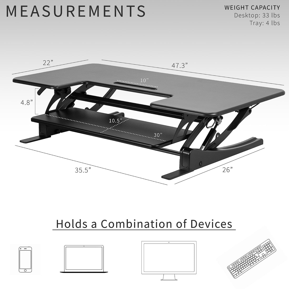VIVO 48 inch Height Adjustable Large Stand Up Desk Converter, V Series, Quick Sit to Stand Tabletop Dual Monitor Riser Workstation, Black, DESK-V048V VIVO