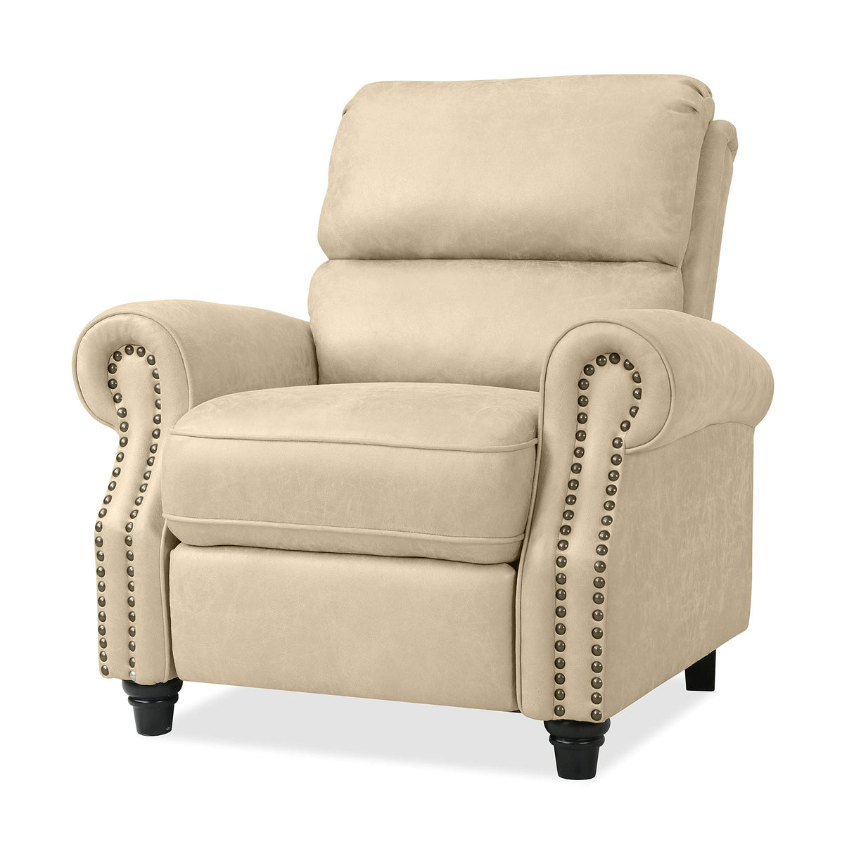 Domesis Cortez - Distressed Faux Leather Push Back Recliner Chair, Latte Tan Domesis