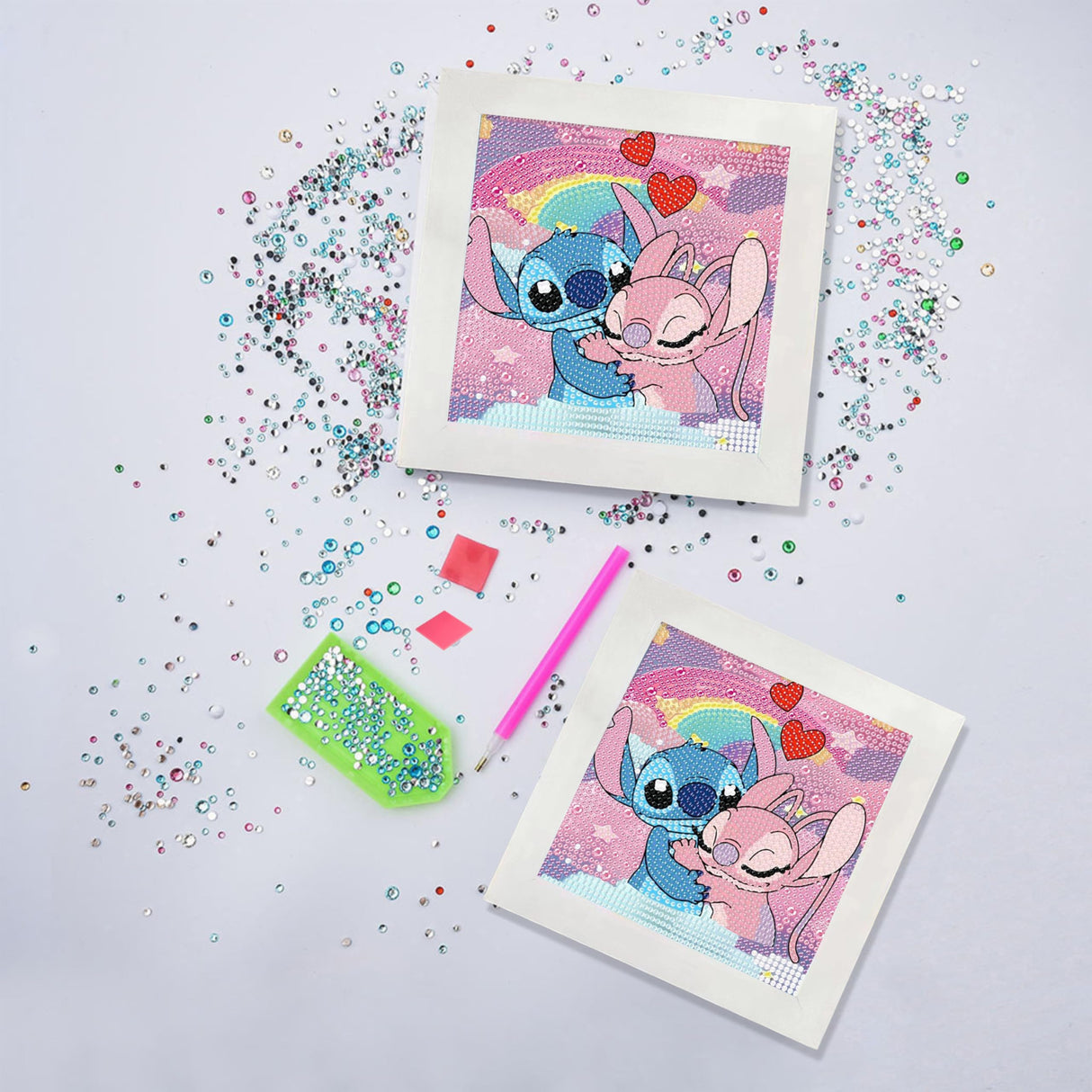 USACRAFT Cute Diamond Painting Kits Large 7x7 Natural Wooden Frame, Pre-Mounted Canvas, Sparkling Crystal Gems, Pen, Arts & Crafts Tray, Gum. Famous Characters, Adorable Animals (ST.Love) USACRAFT