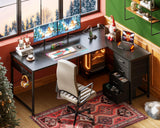 AODK L Shaped Gaming Desk with 4 Drawers, 61" Reversible Home Office Desks with Power Outlets, L Shaped Computer Desk with USB Charging Port and Host Stand, Corner Desk, Easy to Assemble, Black AODK