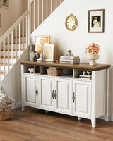 Marsail Sideboard Buffet Cabinet with Storage, 55" Farmhouse Kitchen Buffet Bar Table 4 Door Storage Cabinets for Dining Room Furniture, Wood White Marsail