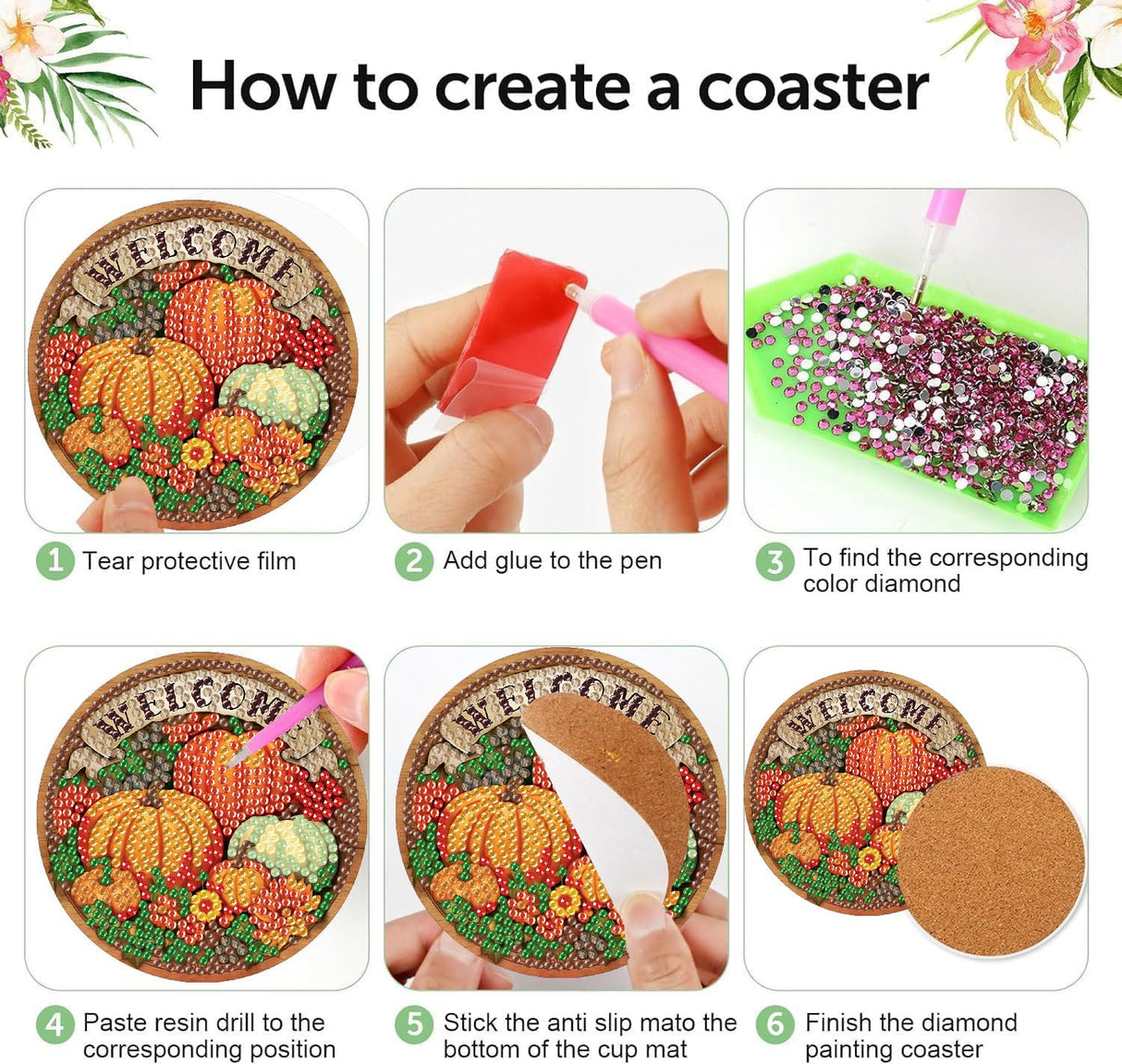 8 Pcs Fall Diamond Art Painting Coasters Kits,Thanksgiving Day Coaster with Holder for Adults, Non-Slip DIY Dot Paint Craft Kits,5D Full Drill DIY Diamond Dot Gem Art Kit Home Decor Arts Craft NEGEKFKX