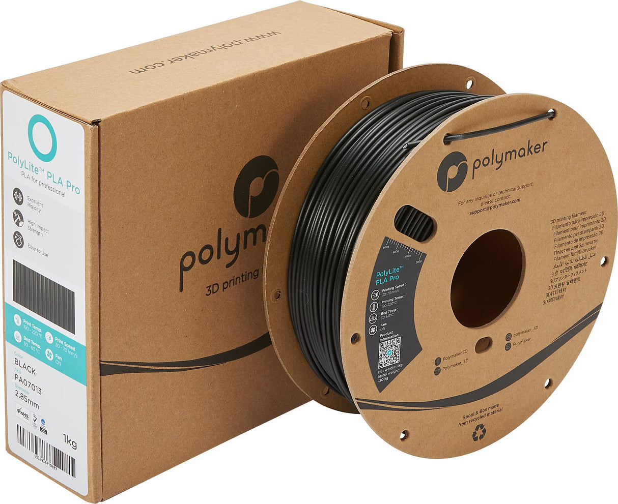 Polymaker PLA PRO Filament 2.85mm 1kg, Tough & High Rigidity Black 3D Printing Filament, PolyLite PLA PRO 3D Printer Filament 2.85mm, Print with Most 3D Printers POLYMAKER