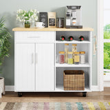 Shintenchi Kitchen Island Cart with Storage,Rolling Kitchen Island Side Table on Wheels with Large Worktop,Storage Cabinet,Towel Rack and Drawers for Kitchen,Dinning Room,White Shintenchi