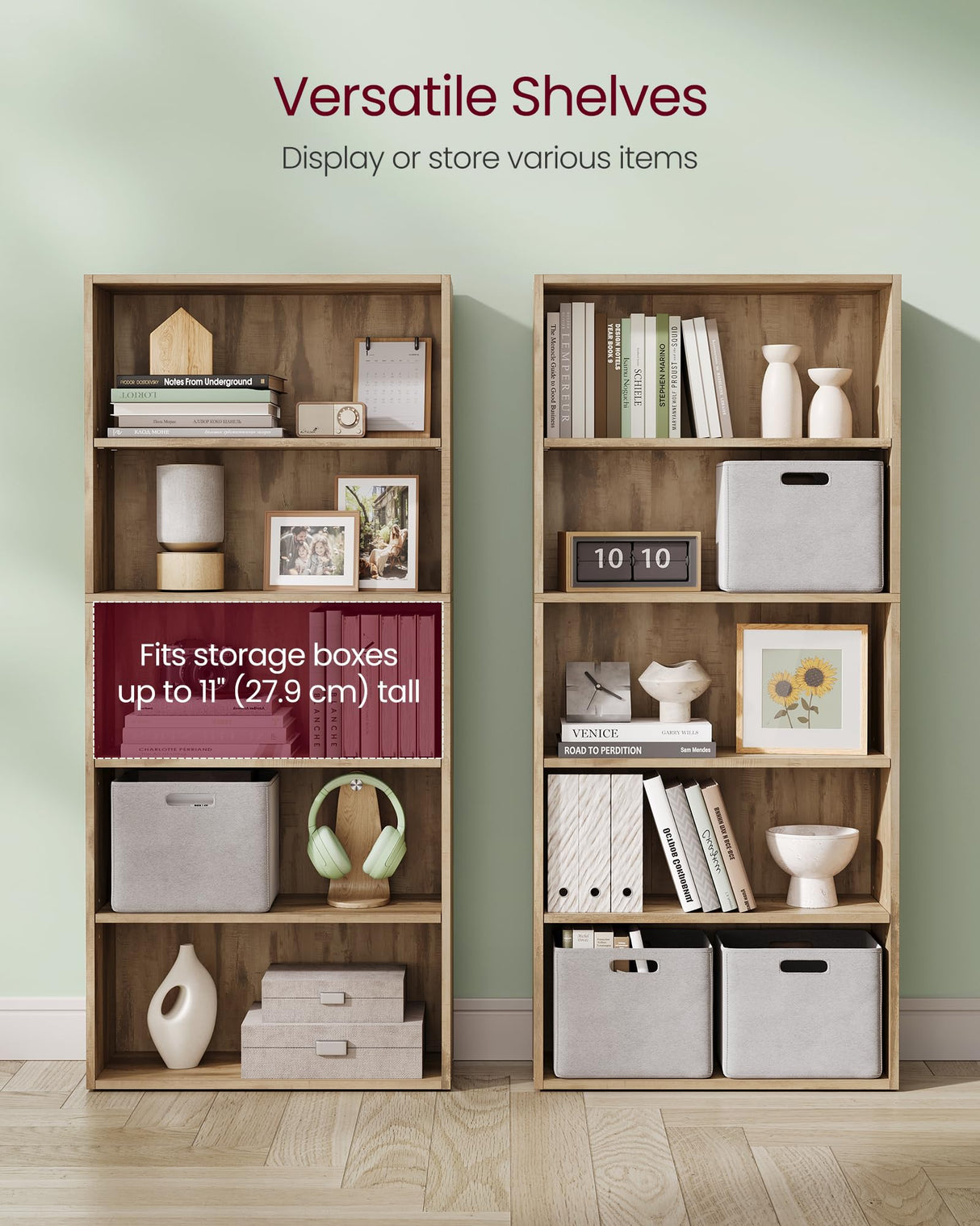 VASAGLE 5-Tier Adjustable Bookshelf in Camel Brown - 23.6 Inches Wide Floor Standing Unit VASAGLE