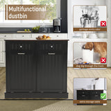 LOUVIXA Tilt Out Trash Can Cabinet Dog Proof with Double Wood Hidden Trash Can Holder, Kitchen Free Standing Recycling Cabinet（Black） LOUVIXA