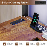 VIAGDO Bunk Bed Twin Over Twin with Hall Tree, Charging Station and LED Lights, L-Shaped Bunk Bed with Desk, 5 Storage Drawers, Twin Bunk Beds with Guardrail & Stairs, No Box Spring Needed, Black VIAGDO