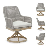Signature Design by Ashley Seton Creek Cottage Weather Resistant Outdoor Swivel Dining Chair with Cushion, Set of 2, Light Brown & Light Gray Signature Design by Ashley