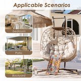 NICESOUL Double Egg Chair Outdoor Indoor, Oversized 2 Person Swing with Stand, All-Weather Large Wicker Hanging Loveseat, 700 LBS Heavy Duty Patio Swinging Seat w/Cushion for Balcony, Beige NICESOUL