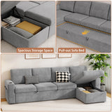 wanan 103" Sleeper Sofa, L-Shaped Sectional Sofa Bed with Storage Chaise, Reversible 2 in 1 Pull Out Couch with Cup Holders and Side Pockets for Living Room, Easy Assembly (Wool Blend, Grey) wanan