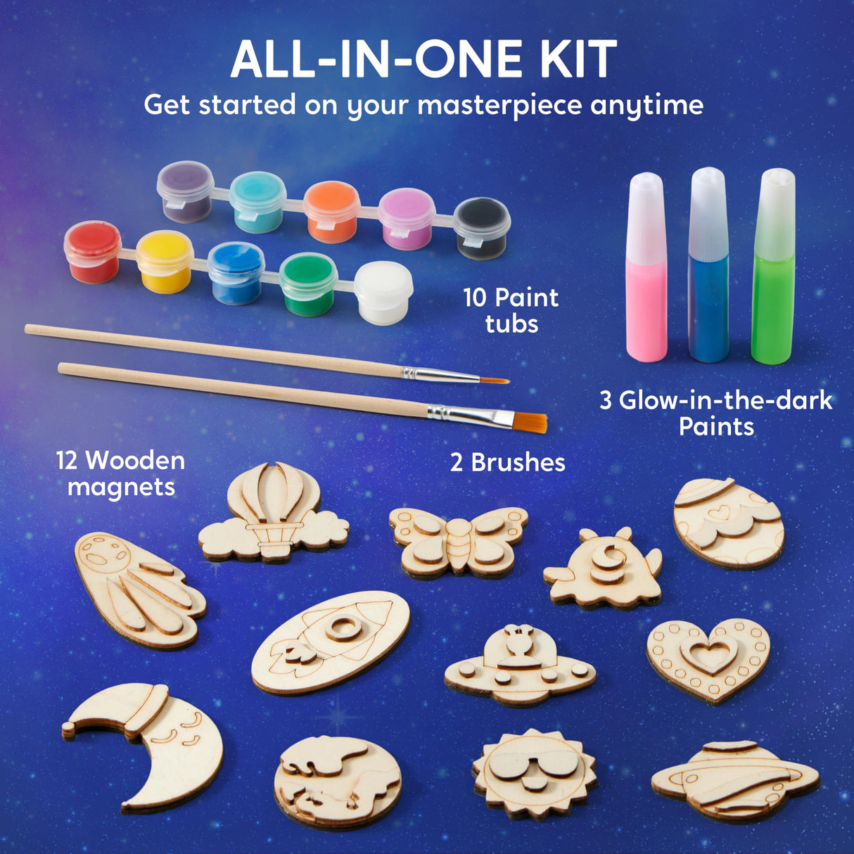 JOYIN 12 Glow in The Dark Wooden Magnets for Kids, Paint Your Own Arts and Crafts Painting Kit, Halloween Crafts Birthday Parties and Family Crafts Gift, Party Favors for Boys Girls Ages 3+ JOYIN