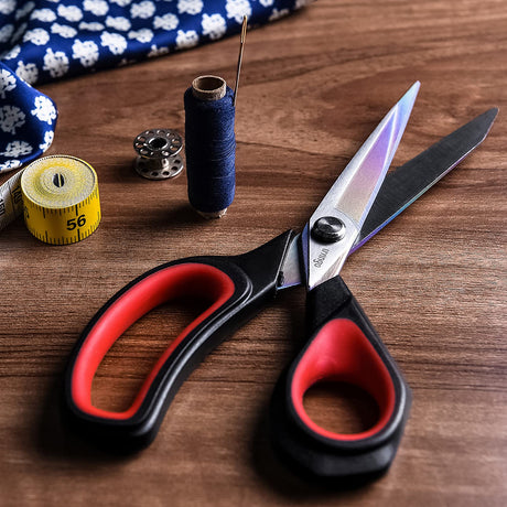 LIVINGO Premium Tailor Scissors Heavy Duty Multi-Purpose Titanium Coating Forged Stainless Steel Sewing Fabric Leather Dressmaking Comfort Grip Shears Professional Crafting (9.5 INCH) LIVINGO