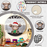 35 Pcs Christmas Interchangeable Highland Cow Welcome Sign Highland Cow Seasonal Wooden Hanging Door Decor Thanksgiving Farmhouse Hanging Sign for Front Door Xmas Party Decoration Gift(Dark Gray) Vicenpal