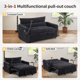 HAOMARKETS 3-in-1 Convertible Loveseat Sleeper Futon Sofa Bed with Cup Holders, 2-Seat Pull Out Couch, Phone Holder and USB Port, Corduroy 3-Level Adjustable Backrest Couches for Living Room, Black HAOMARKETS