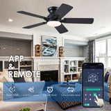 CHESUR 48In Ceiling Fans with Lights Flush Mount - Black Low Profile Ceiling Fan with 5 Dual-Sided Blades, Reversible and 6 Speeds, Indoor/Outdoor Ceiling Fan for Modern Living Room, Bedroom, Patios CHESUR
