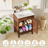 ROOMTEC 24" Bathroom Vanity with Sink, Mid-Century Freestanding Bathroom Vanity Sink with Storage, Undermount Ceramic Sink, Particleboard Frame with Wood Grain Laminate, Walnut ROOMTEC