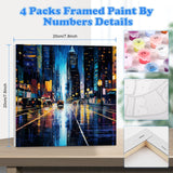 GHHKUD 4 Pack Cityscape Paint by Numbers with Frame for Adults Kids, Paint by Numbers Night Street for Kids Ages 8-12, DIY Acrylic Paint Children Beginner Gifts Home Wall Decor 20x20cm GHHKUD