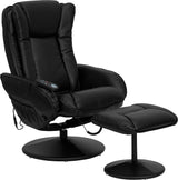 Flash Furniture Poppy Massaging Multi-Position Plush Recliner with Side Pocket and Ottoman in Black LeatherSoft Flash Furniture