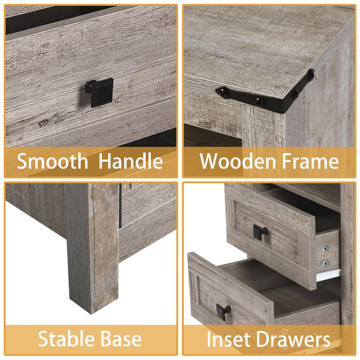 BTDWI Farmhouse Nightstand Set 2, Wood Side Table with Drawers and Storage Shelf, Square End Table for Bedroom, Light Grey Rustic Oak BTDWI