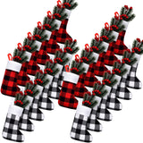 Skylety 24 Pcs Christmas Stockings Bulk Mini Xmas Buffalo Plaid Stocking Plush Cuff Hanging Decorations for Holiday Party Favors(24 Pcs,Red Black, Black White,Plaid) Skylety