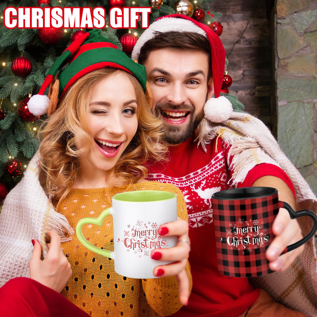 Mifoci 6 Pack Sublimation Mugs for Christmas Bulk, 11 oz Blanks Sublimation Coffee Mugs with Heart Handle White Ceramic Coffee Cup for Christmas Thanksgivng Employees Gifts(Multicolor) Mifoci