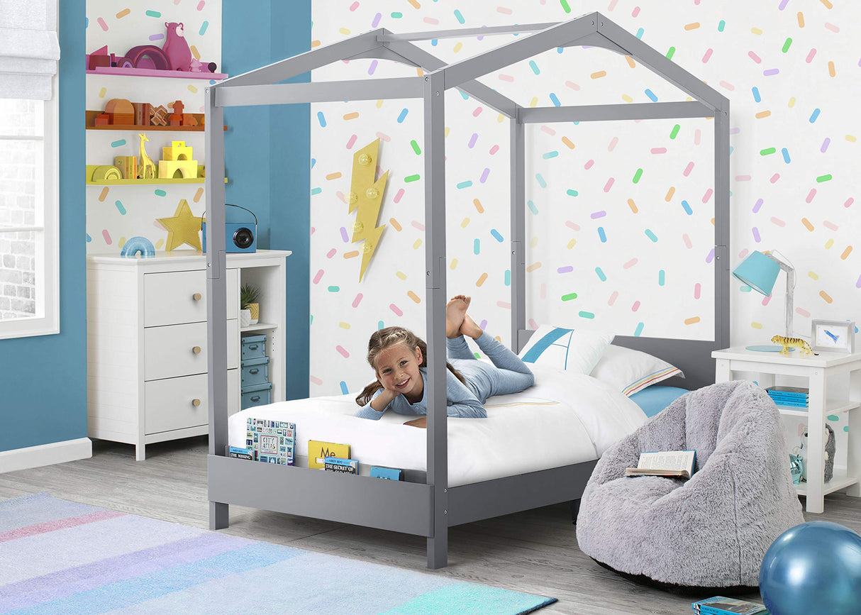 Delta Children Poppy House Wood Twin Bed, Platform Bed - No Box Spring Needed, Grey Delta Children