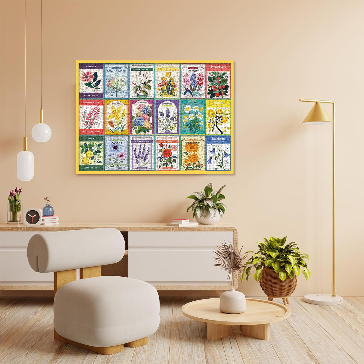 Flower Puzzles for Adults 1000 Piece, Vintage Collage Jigsaw Puzzles, Retro Houseplant Seed Puzzle for Stamp Lovers IdeaBazar