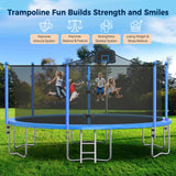 Tatub 16FT Trampoline for Kids and Adults, Outdoor Recreational Trampolines with Basketball Hoop & Enclosure Net, Blue Tatub