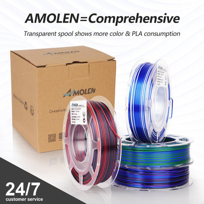 AMOLEN Silk PLA 3D Printer Filament Bundle, Multicolor Rainbow PLA 1.75mm, Shiny Fast Color Change PLA Irregular Stripes 3D Printing Filament for Most FDM 3D Printer, 200g X 4 Spools - WoodArtSupply