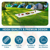 Ruesleag 8FT Folding Table Plastic Camping Table Portable Picnic Table for Easy Storage, Ideal for Outdoors Camping, Picnics, Parties Wedding & Indoor Events with Carrying Handle,White Ruesleag