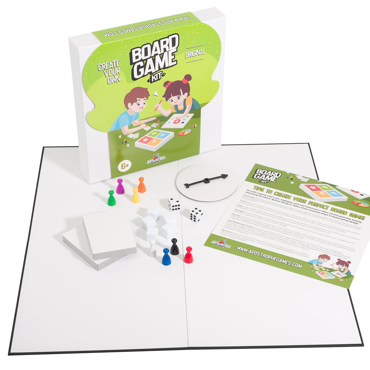 Create Your Own Board Game Set – DIY Kit with Blank Game Board, Game Pieces, Blank Cards, Dice, Spinner – Build Your Own Game for Family Board Games Apostrophe Games