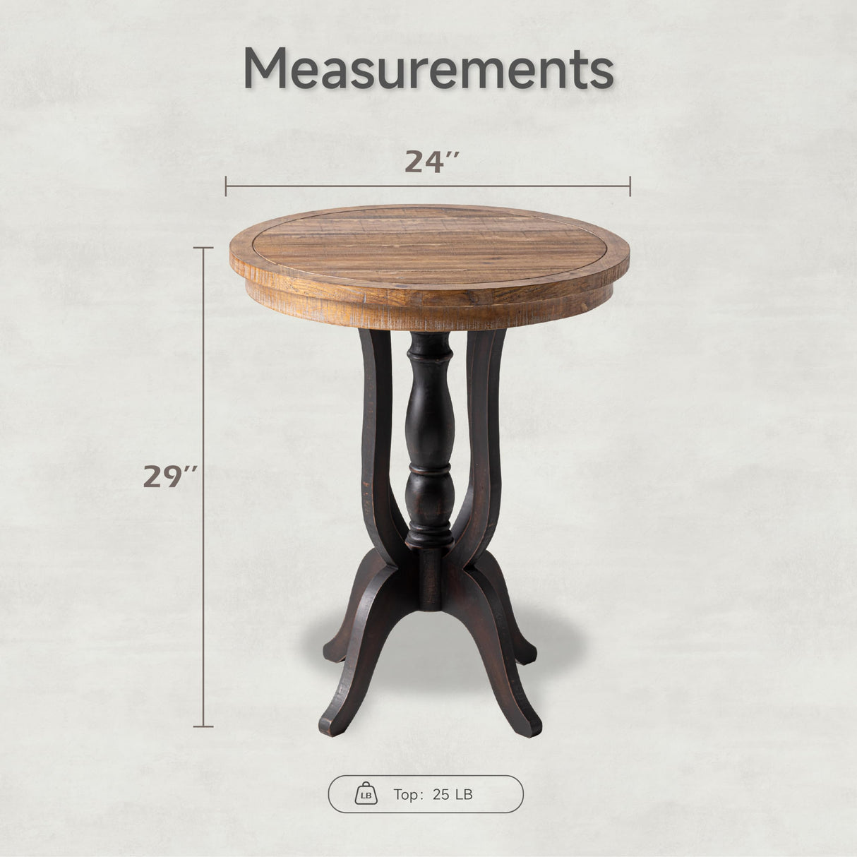 LONYKE Rustic Accent End Table, Farmhouse Side Table with Natural Top for Family, Dining or Living Room, Handcrafted Finish, Black LONYKE