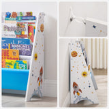 SONGMICS Kids’ Bookcase, Book Organizer, with Anti-Tip Kit, Storage Shelf for Children's Room, Playroom, School, Space-Saving Design, White, Blue and Gray UGKR72WT 11D x 24.6W x 23.6H in SONGMICS