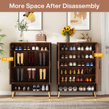 Tribesigns Walnut Shoe Cabinet with Doors, 6-Tier 24 Pairs Shoe Storage Cabinet for Entryway, Wooden Entryway Shoe Cabinet with Adjustable Shelves for Living Room, Bedroom (Walnut, Gold Legs) Tribesigns