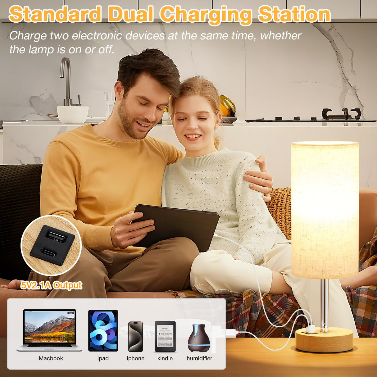 Touch Bedside Table Lamp with USB - 3 Way Dimmable Wood Lamp for Bedroom Nightstand, Desk Lamp with Charging Station for Dorm, Living Room, Office, Kids Room, Nursery, Small Dicoool