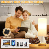 Touch Bedside Table Lamp with USB - 3 Way Dimmable Wood Lamp for Bedroom Nightstand, Desk Lamp with Charging Station for Dorm, Living Room, Office, Kids Room, Nursery, Small Dicoool
