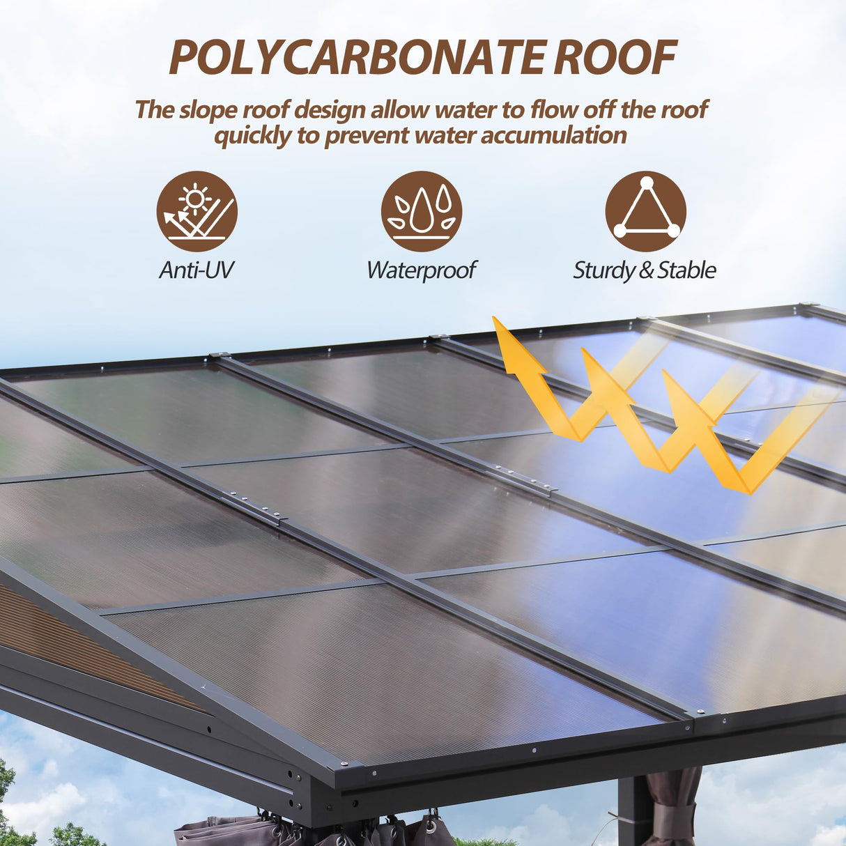 Raysfung 10' x 13' Polycarbonate Hardtop Gazebo,Wall Mounted Gazebo with Aluminum Frame Lean to Gazebo Pergola with Sloping Roof for Outdoor, Backyard, Patio Raysfung