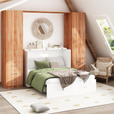 ECACAD Multi-Functional Murphy Cabinet Bed, Full Size Bed Frame Murphy BedChest with Built-in Power Strip & 3 Drawers, Full Foldable Platform BedFrame, White ECACAD