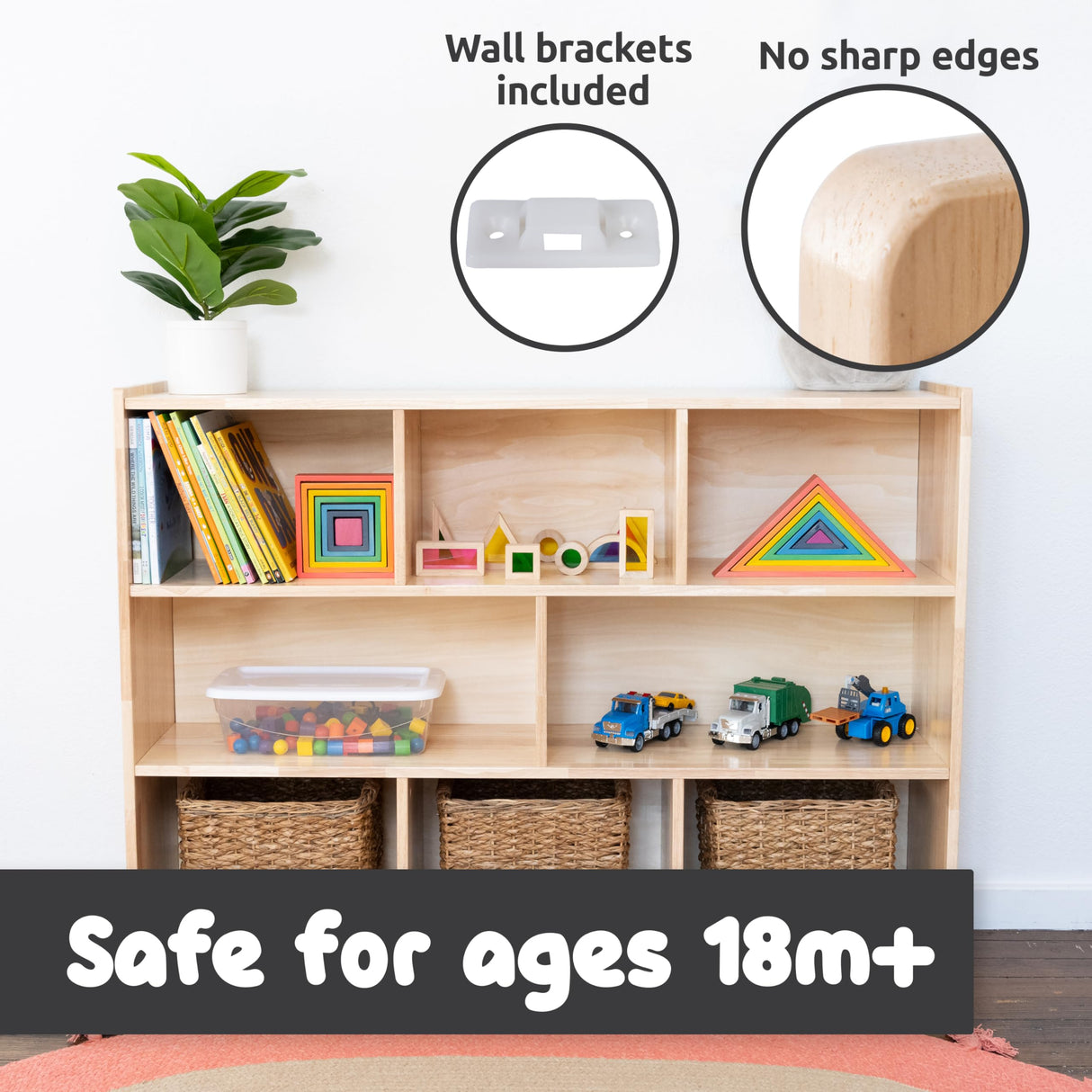 SPARK & WOW 8-Compartment Solid Wood Storage Cabinet - Toy Shelf Organizer for Kids - Shelves for Classroom - Includes Optional Wheels SPARK & WOW